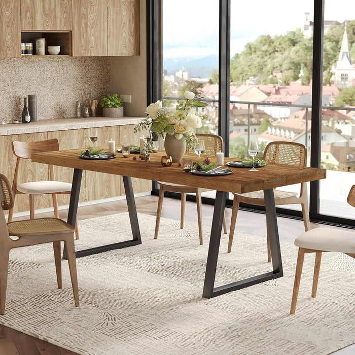 Industrial Dining Table for 4-6 People, 63 Inches Solid Wood Rectangular Kitchen Table with Heavy-Duty Metal Legs for Home, Dining Room, Small Space, Rustic Brown