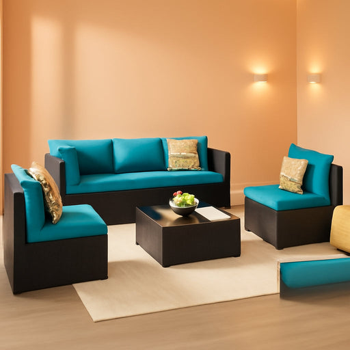 Patio Furniture Set, 7 Piece Outdoor Sectional Sofas with Waterproof Cover, Wicker Rattan Outdoor Furniture Patio Conversation Set for Backyard, Garden Peacock Blue