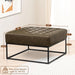 Modern Genuine Leather Square Coffee Table, 30'' Farmhouse Ottoman for Living Room, Large Vintage Genuine Leather Coffee Tables with Leather Upholstered Padded Seat Olive Green