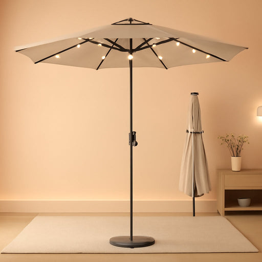 Solar Patio Umbrella Outdoor with Centre Light, 9 Ft Taupe