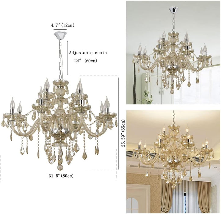 Modern Luxury K9 Crystal Chandelier, 12-Light Cognac Crystal Pendant Light,Candle Style Crystal Lamp Lighting Fixture for Dining Room,Hotels, Hall Way, Bars, Restaurants (12 Lights)