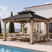 10' X 12' Outdoor Wood Gazebo, Hardtop Gazebo Permanent Wooden Pavilion with Galvanized Steel Double Roof, for Garden, Backyard, Patio, Cedar Wood, Grey