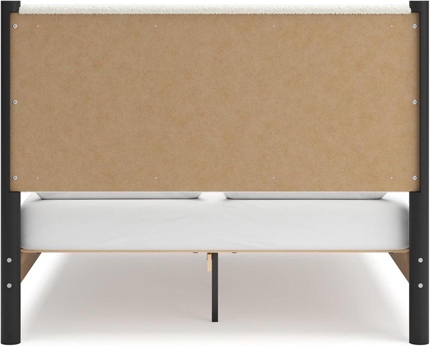 Signature Design by Ashley Cadmori Modern Queen Upholstered Platform Bed, Foundation or Box Spring Not Needed, Black & White