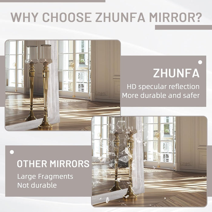 Arched Full Length Mirror with Solid Wood Frame, 71X32 Farmhouse Wall Mirror Full Length with Stand, Vertical Hanging, Leaning Standing for Bedroom, Living Room, Rustic White