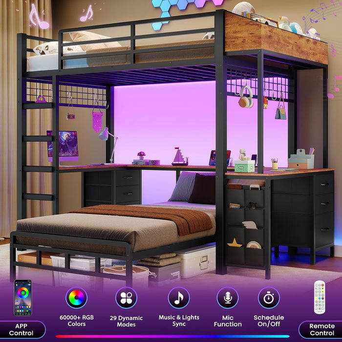 Black Industrial Twin Bunk Bed Desk BuiltInStorageDrawers