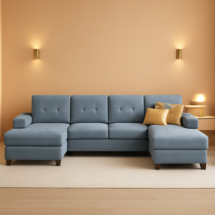 Sectional Sofa Couches for Living Room, U Shaped Sofa Living Room Furniture Sets, 4 Seat U Shaped Sofa Sectional Couch with Chaise, Blue