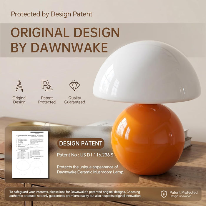 Orange Glass Mushroom Table Lamp Nightstand Bedroom