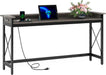 Sofa Table with Outlets and USB Ports, 70.9 Inch Extra Long Console Table behind Couch with Charging Station, Industrial Narrow Entryway Hallway Accent Table for Living Room
