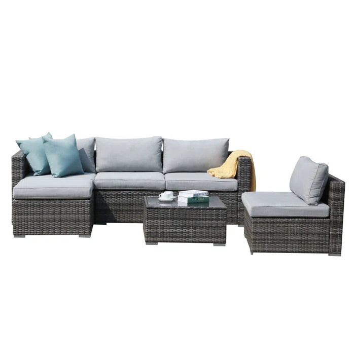 Eudy 6 Piece Rattan Sectional Seating Group with Cushions