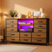 Dresser with LED Lights & Power Outlets, 12 Drawers Dresser TV Stand for 60''TV for Bedroom Dresser Fabric Dressers & Chest of Drawers, Sturdy Long Dresser for Closet Living Room,Hallway