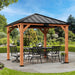 Modern Shade Tranquil Grove Wood Gazebo 10' X 10', Hardtop Gazebo Permanent with Galvanized Steel Roof, Cedar Outdoor Gazebo with Sturdy Hooks for Garden, Backyard, Patio and Deck