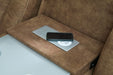 Wolfridge Contemporary Faux Leather Power Reclining Sofa with Drop down Table, LED Lights, Electrical Outlet, Wireless Charging, USB Ports and Cup Holders, Light Brown