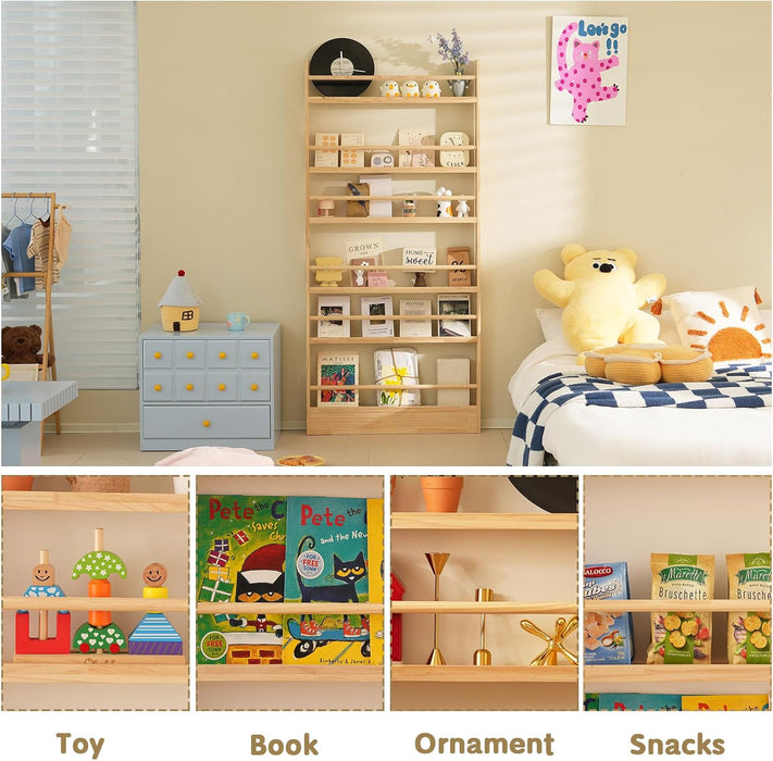 6 Tier behind the Door Bookshelf, Farmhouse Bookshelf Natural