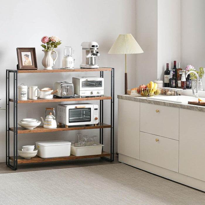 Industrial 4 Tier Bookshelf Rustic Wooden MetalFinish