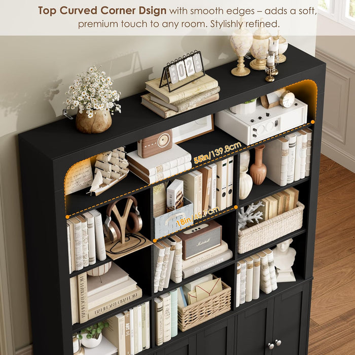 70.9" Bookcase Tall Bookshelf with Doors, Triple Wide Bookshelves