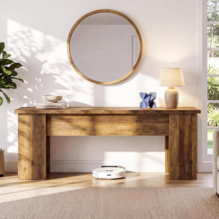 63-Inch Low Console Table, Farmhouse Wooden Entryway Table, Narrow Long Sofa Table behind Couch for Living Room, Entrance, Hallway