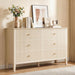 Beige 6 Drawer Dresser, Fluted Modern Wood Chest of Drawers, Long Dresser for Bedroom TV Stand Storage Cabinet for Living Room