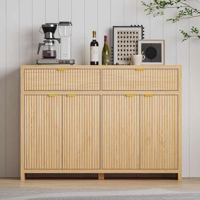 Fluted Sideboard Buffet Cabinet with Storage and Large Drawers, 55" W Credenza Storage Cabinet for Living Room or Entryway, 40'' H Farmhouse Buffet Table with Adjustable Shelves, Console Cabinet