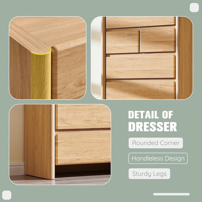 Modern 7 Drawers Dresser for Bedroom, 54.7" Tall Dresser-Natural