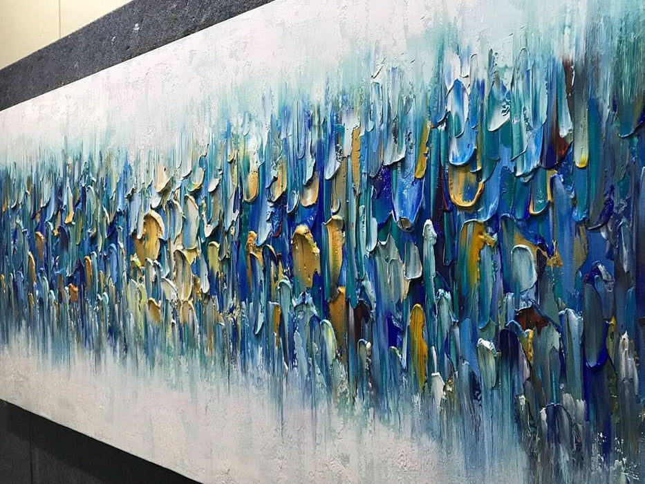 Art,30X60Inch Colorful Knife Painted on Canvas Teal Blue Fantasy Abstract Paintings Seascape Artwork Modern Colorful Acrylic Wall Art Wood inside Framed Ready to Hang