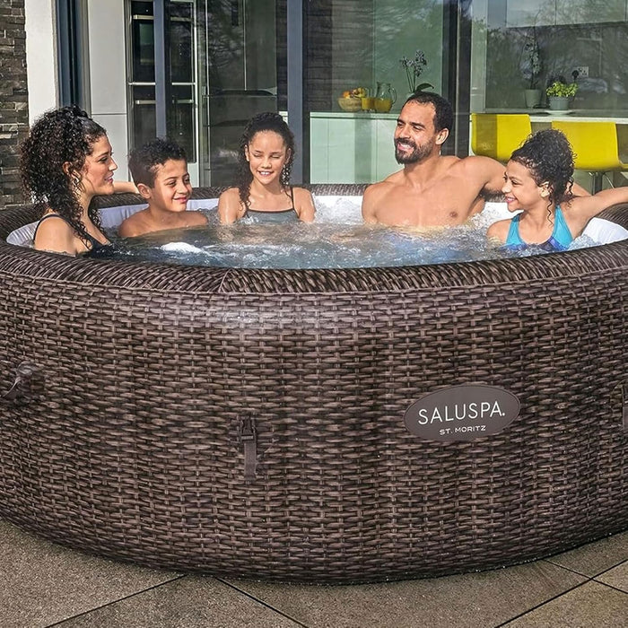 Saluspa St Moritz Airjet 5 to 7 Person Inflatable Hot Tub round Portable Outdoor Spa with 180 Airjets and Energysense Energy Saving Cover