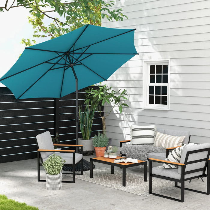 9Ft Outdoor Patio Umbrella W/ Push Button Tilt and Crank, 8 Ribs, Turquoise