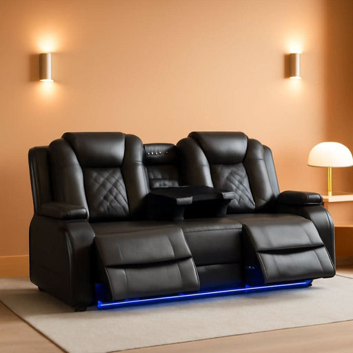 Power Reclining Sofa Couch with Wireless Charger, 3 Seaters with Recliner with Reading Light, Leather Electric 3 Seat Sofa Sectional Set for Living Room, Home Theater Seating with LED Lights, Grey