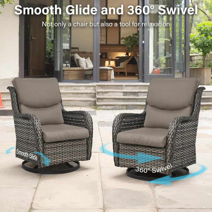 Outdoor Swivel Rocker Patio Chairs Set of 4 with Coffee Table - 5" Thick Cushion 7 Piece Furniture Set All Weather Comfortable Wicker Conversation Set for Porch Deck - Gray/Gray