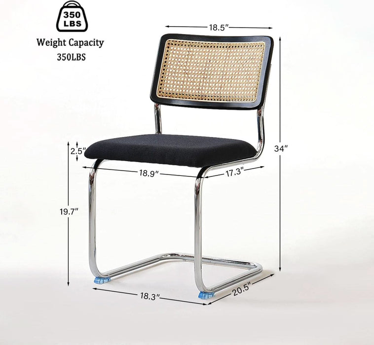 Black Chrome Rattan Dining Chairs Set of 4,Wooden Mid-Century Modern Kitchen Chairs, Mesh Back Cane Dining Room Chair, Cesca Design Chairs with Metal Chrome Legs