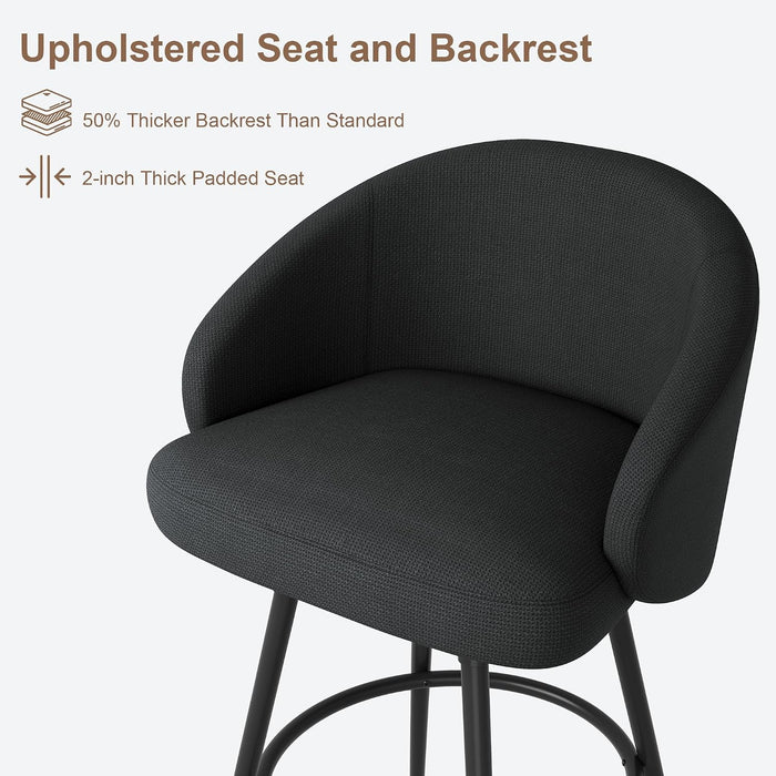 25.4″ 360° Swivel Bar Stools Set of 2 for Kitchen Island, Black