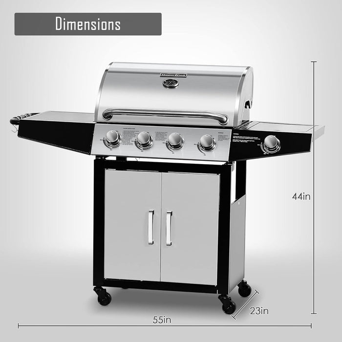 4 Burners Gas Grill, 52,000 BTU Cabinet Grill, Propane Grill, with Side Burner, Built with Stainless Steel, Silver&Black