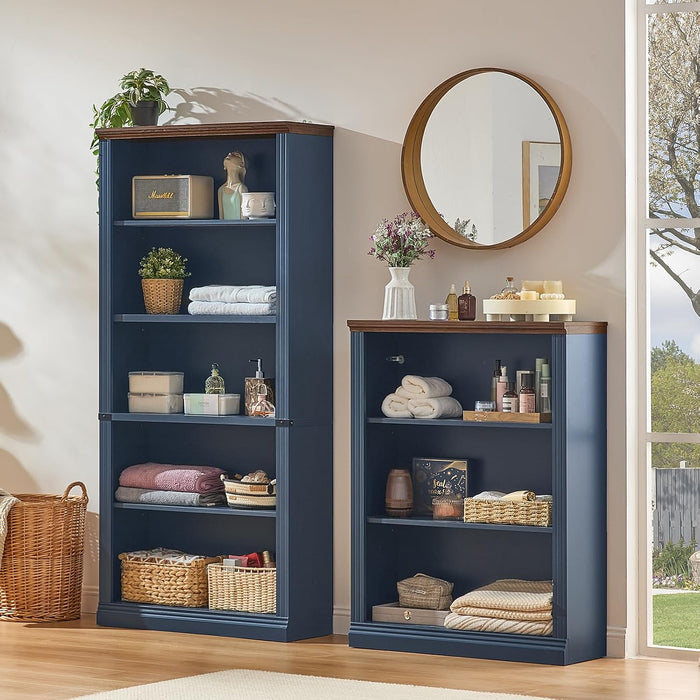 43" Blue Bookshelf, 3 Tier Farmhouse Small Wooden Book Shelf