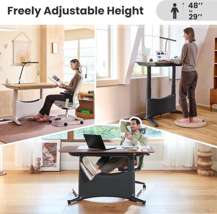 Electric Standing Desk 55X28 Inch, Wobble-Free Dual Motor Sit Stand up Home Office Computer Desk, One Piece Motorized Workstation Gamer Studio Table, Outlets & Footrest,Walnut Black