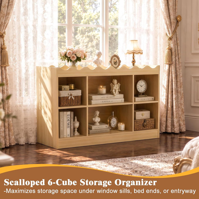 Scalloped 6 Cube Storage Organizer, 3-Tier Short Cube Bookshelf 46"