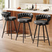 26" Counter Height Bar Stools Set of 3, Premium Faux Leather Barstools | Upholstered 360°Swivel Bar Chairs with Woven Backs Support & Heavy Duty Metal Legs for Kitchen Counter, Easy Assembly, Black
