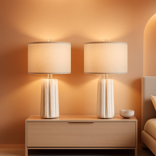 24'' Rustic Table Lamps Set of 2 for Bedroom Living Room, Wash White Farmhouse Vintage Desk Lamps Modern Resin Nightstand Lamps for Office Entryway End Table, 2 Bulbs Included (Wash White)