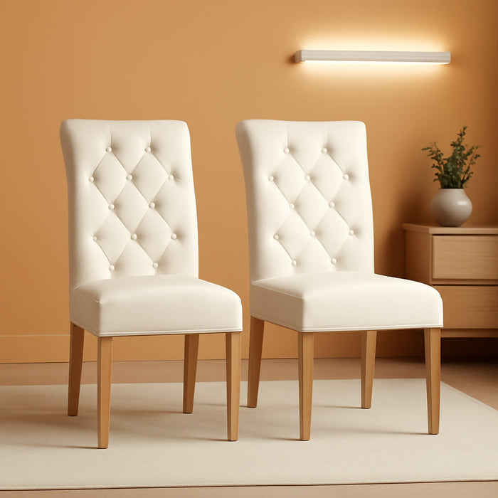 Tufted Dining Chairs Button Parsons Diner Chair Upholstered Fabric Dining Room Chairs with Solid Wood and Padded Seat Stylish Dining Chairs Kitchen Chairs, 2Pcs(1 Package), Beige