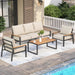 Patio Furniture Set, 4 Pieces Outdoor Furniture Patio Conversation Set with High Back, Faux-Wood Armrest and Tabletop, Outdoor Couch Patio Sofa Set for Balcony, Porch, Backyard, Beige