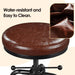 Industrial Bar Stool Vintage Counter Height Stool with round Faux Leather Seat Metal Stool Adjustable Kitchen Stool 21.5-28 Inch Tall Brown, 1PCS