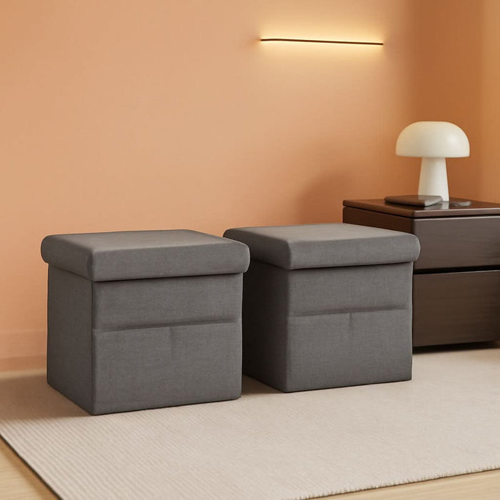 Set of 2 Ottomans with Storage Pockets - 15-Inch Folding Foot Rests or Storage Organizers for Bedroom, Living Room, or Dorm by  (Gray)