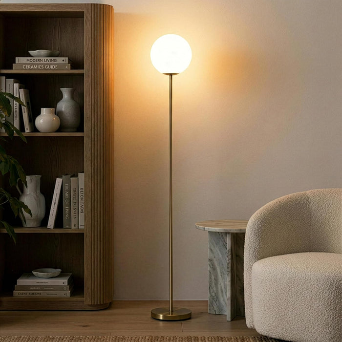 Brass Gold LED Floorstanding Luminaire Frosted Globe