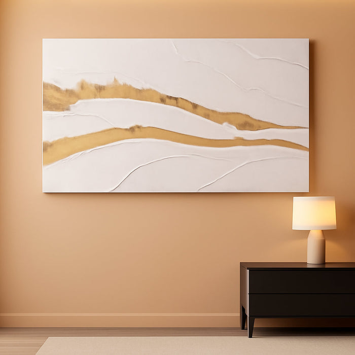 Canvas Abstract Art White Large Wall Decorations for Living Room Gold Foil Abstract Wall Hanging Oil Painting for Office 29"X 58" Home Decor