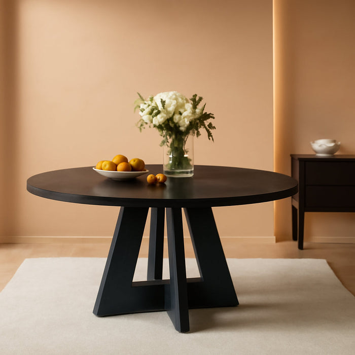 Farmhouse Dining Table, 47 Inch round Dinner Table for 4, Rustic round Dining Room Table for Home Dining Room Living Room (Black)