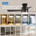 Ceiling Fans with Lights, 42 Inch Low Profile Ceiling Fan with Pull Chain and Remote Control, Flush Mount, Reversible, 3CCT, Dimmable, Noiseless, Black Pull Cord Ceiling Fan for Bedroom