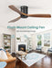 52 Inch Solid Wood Ceiling Fan without Lights Flush Mount Ceiling Fan with Remote Control-Wood Blades Modern Outdoor Ceiling Fans No Light for Bedroom/Farmhouse/Patio/Indoor, Brown Black