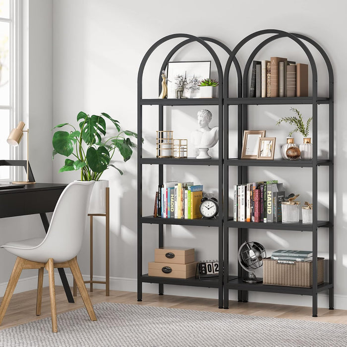 4-Tier Open Bookshelf, 70.8" Wood Bookcase Storage Shelves with Metal Frame, Freestanding Display Rack Tall Shelving Unit for Office, Bedroom, Living Room, Easy Assembly (Black, 1PC)