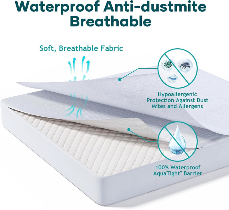 Waterproof Mattress Protector, Twin Size, Deep Pocket, Breathable