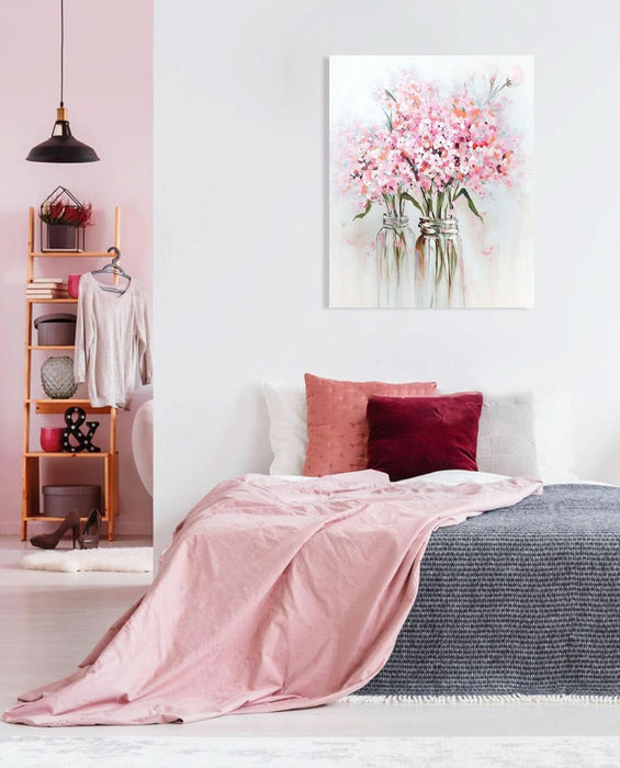 Abstract Bouquet Canvas Wall Art: Pink Flower in Vase Artwork Hand Painted Oil Painting for Teen Girl Bedroom Floral Picture Poster for Living Room Decor 24" X 30"