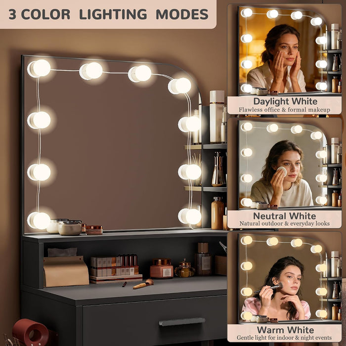 Black 26Inch Vanity Desk With Illumination LEDLighting