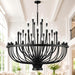 Large Chandelier for High Ceilings, 48-Light Black Wagon Wheel Chandelier, 47.2 Inch 3-Tier Extra Farmhouse Dining Room Light Fixture for Foyer, Living Room, Entryway